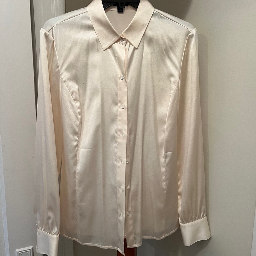 Ann Taylor Silk Dress Shirt, Ivory, Size 8